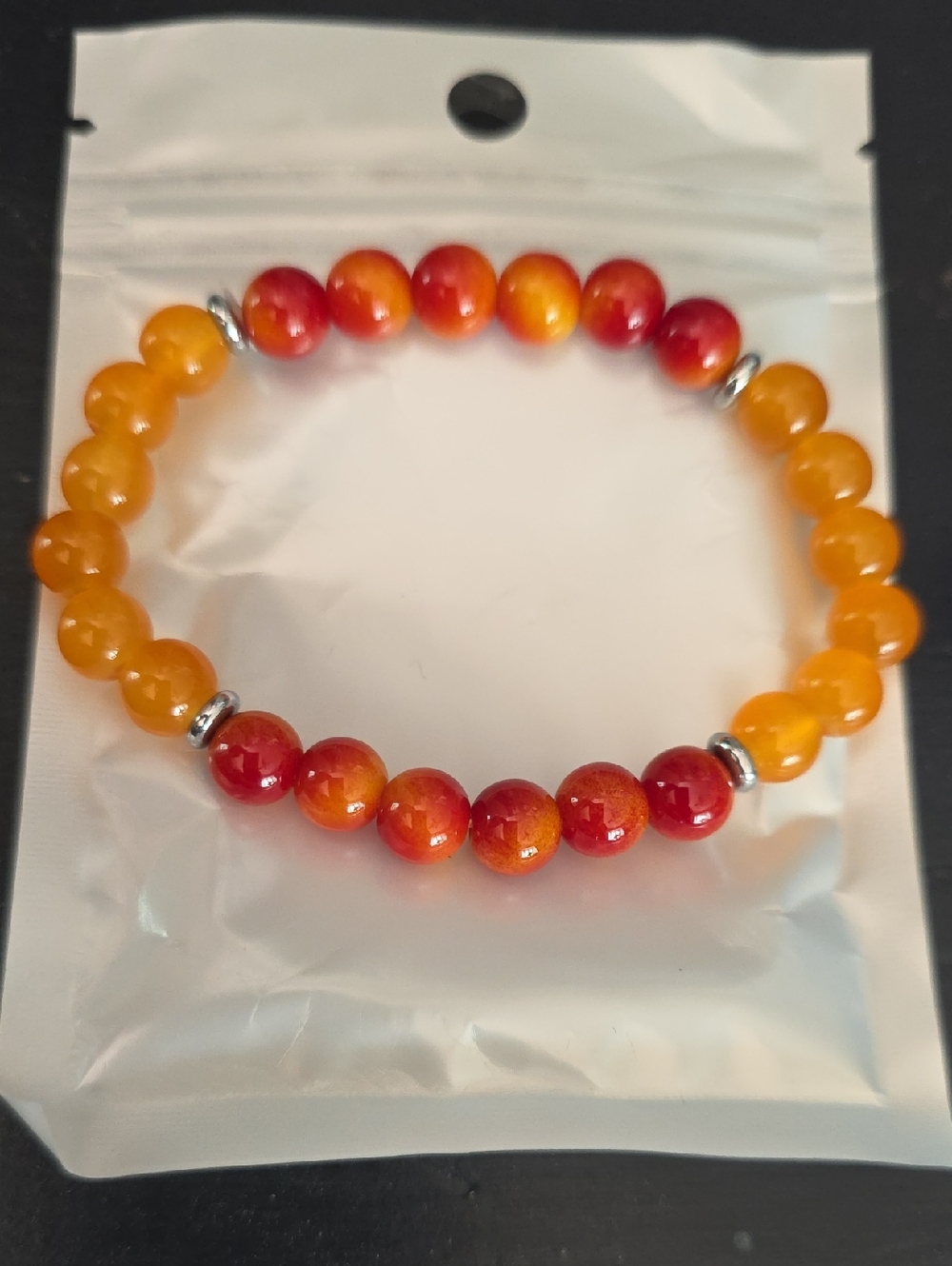 Women’s Orange Quartz and Red Gradient Beaded Stretch Bracelet (Wealth)